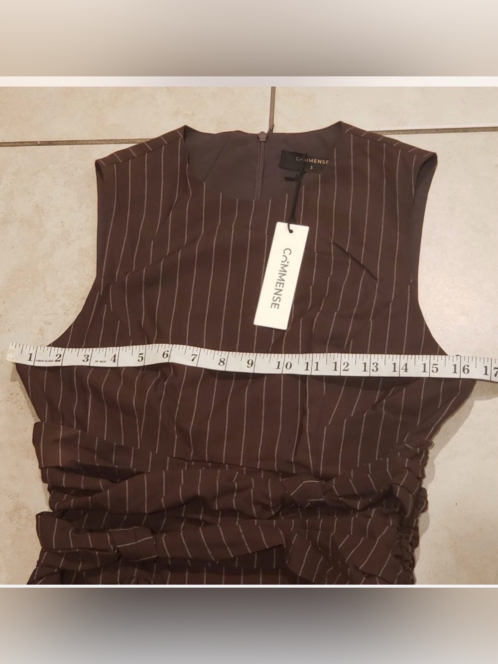 Commense Cotton Blend Striped Ruched Sleeveless Maxi Dress - Picture 5 of 7